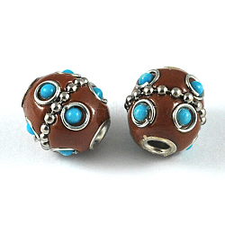Handmade Indonesia Beads, with Brass Core, Drum, Coffee, Size: about 15mm long, 13mm wide, 13mm thick, hole: 3mm