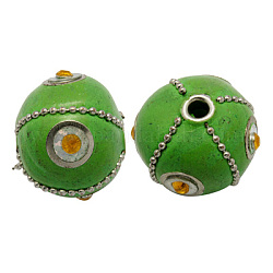 Handmade Indonesia Beads, with Brass Core, Round, Pale Green, Size: about 24mm in diameter, 21mm thick, hole: 3.5mm