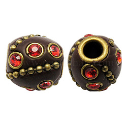 Handmade Indonesia Beads, with Brass Core, Round, Coconut Brown, Size: about 16mm in diameter, 16mm thick, hole: 5mm