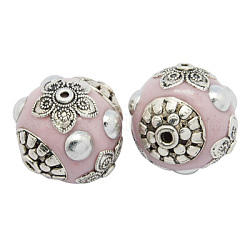 Handmade Indonesia Beads, with Brass Core, Round, Pink, Size: about 19mm in diameter, hole: 1.5mm