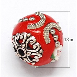 Handmade Indonesia Beads, Rondelle, Red, Size: about 18mm in diameter, 20mm thick, hole: 2mm
