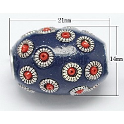 Handmade Indonesia Beads, with Aluminum Core, Oval, Midnight Blue, Size: about 21mm long, 14mm thick, hole: 3mm
