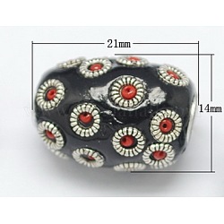 Handmade Indonesia Beads, with Aluminum Core, Oval, Black, Size: about 21mm long, 14mm thick, hole: 3mm
