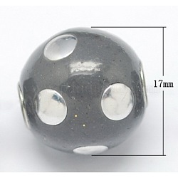 Abalorios de indonesia hecho a mano, con núcleo de aluminio, redondo, gris oscuro, tamaño: aproximamente 17 mm de diámetro, 18 mm de espesor, agujero: 3 mm