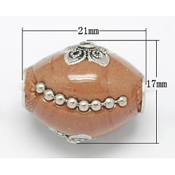 Handmade Indonesia Beads, with Aluminum Core, Oval, Sandy Brown, Size: about 21mm long, 17mm thick, hole: 3mm