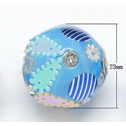 Handmade Indonesia Beads, with Aluminum Core, Round, Sky Blue, Size: about 23mm in diameter, hole: 3mm