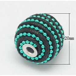 Handmade Indonesia Beads, with Aluminum Core, Rondelle, Dark Green, Size: about 20mm in diameter, 18mm thick, hole: 3mm