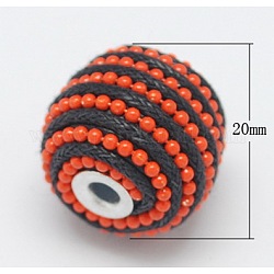 Handmade Indonesia Beads, with Aluminum Core, Rondelle, Orange Red, Size: about 20mm in diameter, 18mm thick, hole: 3mm
