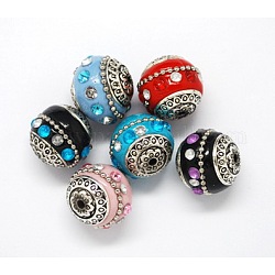 Handmade Indonesia Beads, with Brass Core, Round, Mixed Color, Size: about 19mm in diameter, 18mm thick, hole: 2mm