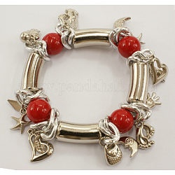 Acrylic Beads Bracelets, CCB Plastic Beads, Aluminium Chain, Red, Bracelets: about 55mm in diameter, Beads: about 16mm in diameter