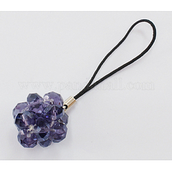 Mobile Phone Straps, Glass Beads, Black Cord Loop With Copper Ends, about 7cm long, 2.1mm wide. Glass Beads: about 8mm in diameter.Sold per 100pcs