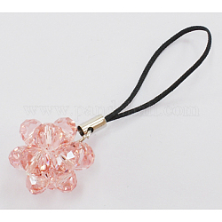 Mobile Phone Straps, Glass Beads, Black Cord Loop With Copper Ends, about 7cm long, 2.1mm wide. Glass Beads: about 8mm in diameter.Sold per 100pcs