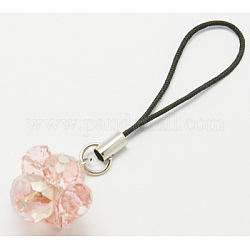 Glass Beads Mobile Straps, Pink, Mobile Accessories: about 73mm long, Glass Beads: about 8-10mm inner diameter, Cord Loop With Copper Ends: about 45mm long