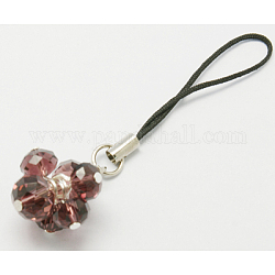 Glass Beads Mobile Straps, Dark Violet, Mobile Accessories: about 73mm long, Glass Beads: about 8-10mm inner diameter, Cord Loop With Copper Ends: about 45mm long