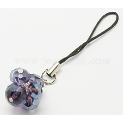 Glass Beads Mobile Straps, Indigo, Mobile Accessories: about 73mm long, Glass Beads: about 8-10mm inner diameter, Cord Loop With Copper Ends: about 45mm long