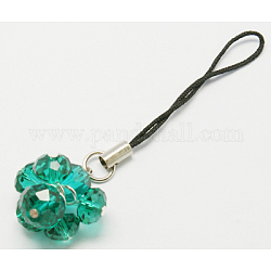 Glass Beads Mobile Straps, Dark Green, Mobile Accessories: about 73mm long, Glass Beads: about 8-10mm inner diameter, Cord Loop With Copper Ends: about 45mm long