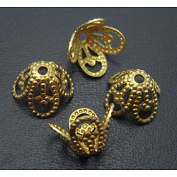Brass Bead Caps, Lead Free and Cadmium Free and Nickel Free, Unplated, Golden, about 8.5mm in diameter, 6mm high, hole: 1mm