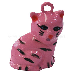 Enamel Brass Bell Pendant, Cat, Pink, about 23mm long, 16mm wide, 12mm thick, hole: 2mm
