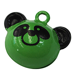 Enamel Brass Bell Pendant, Panda, Green, about 18mm long, 20mm wide, 14mm thick, hole: 2mm