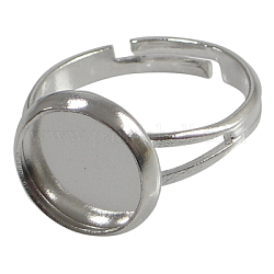 Adjustable Brass Ring Components, Pad Finger Rings, Silver Color Plated, Tray Inner diameter: 12mm, 17mm