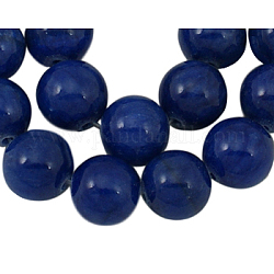 Chapelets de perles en jade jaune naturel, ronde, teinte, bleu foncé, environ 10 mm de diamètre, Trou: 1mm, environ 40 pcs / brin, 16 pouce