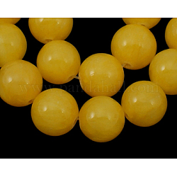 Natürliche gelbe Jade Perlen Stränge, Runde, gefärbt, Gelb, ca. 10 mm Durchmesser, Bohrung: 1 mm, ca. 40 Stk. / Strang, 16 Zoll