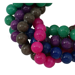 Natural Yellow Jade Beads Strands, Dyed, Round, Mixed Color, about 10mm in diameter, hole: 1mm, about 40 pcs/strand, 16 inch