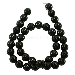 Chapelets de perles en jade Mashan naturel, teinte, noir, ronde, environ 8 mm de diamètre, Trou: 1mm, Environ 50 pcs/chapelet, 16 pouce