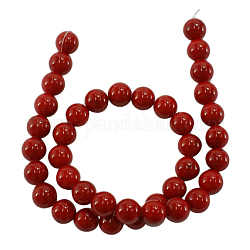 Chapelets de perles en jade Mashan naturel, teinte, rouge foncé, ronde, environ 6 mm de diamètre, Trou: 1mm, Environ 66 pcs/chapelet, 16 pouce