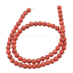 Perles de turquoise synthétique, teinte, rose, ronde, environ 6 mm de diamètre, Trou: 1mm, Environ 66 pcs/chapelet, 16 pouce