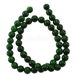 Teints perles de jade jaune naturelles, vert foncé, ronde, environ 8 mm de diamètre, Trou: 1mm, environ 50 pcs / brin, 16 pouce
