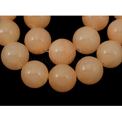 Chapelets de perles en jade jaune naturel, ronde, teinte, saumon clair, environ 8 mm de diamètre, Trou: 1mm, environ 50 pcs / brin, 16 pouce