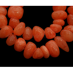 Natural Yellow Jade Beads Strands, Round, Dyed, Coral, about 10~15mm wide, 10~18mm long, hole: 1mm, about 116 pcs/strand, 35 inch
