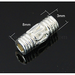 Tibetan Silver Beads, Lead Free and Cadmium Free, Tube, Silver Color, Size: about 8mm long, 3mm wide, hole: 2mm