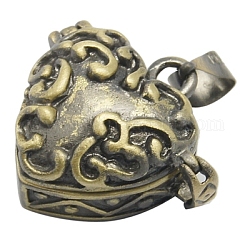 Laiton coeur émail boîte de prière pendentifs, sans plomb et sans nickel, bronze antique, 18.7x21x10mm, Trou: 4mm