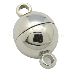 304 Stainless Steel Magnetic Clasps with Loops, Oval, Stainless Steel Color, 24x14mm, Hole: 3mm