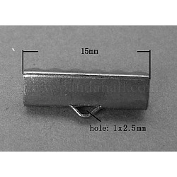 Brass Ribbon Crimp Ends, Lead Free and Cadmium Free, Gunmetal, Size: about 15mm long, 4mm thick, hole: 1x2.5mm