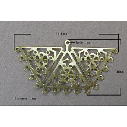 Brass Filigree Joiners, Lead Free, Cadmium Free and Nickel Free, Trapezoid, Antique Bronze Color, Size: about 18mm wide, 34.5mm long, 1mm thick, hole: 1mm