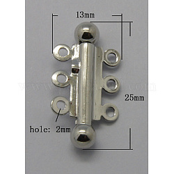 3-strands Brass Slide Lock Clasps, Fittings for Jewelry Making, 6 Holes, Platinum, 25x13mm, Hole: 2mm
