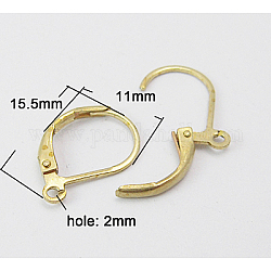 Accessoires dormeuses d'oreilles en laiton, avec boucle, dorée, taille:  Largeur environ 11mm, Longueur 15.5mm, Trou: 2mm