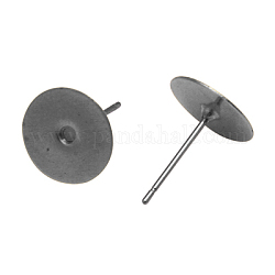 Stud Earring Settings, Lead Free and Cadmium Free, Brass Head and Stainless Steel Pin, Gunmetal, Tray: 10mm, Pin: 12mm