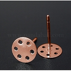 Stud Earring Findings, Brass Head and Stainless Steel Pin, Lead Free, Cadmium Free and Nickel Free, Red Copper Color, Size: head: about 7mm in diameter, pin: 12mm long