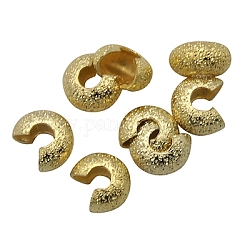 Brass Crimp Beads Covers, Nickel Free, Golden, About 5mm In Diameter, 4mm Thick, Hole: 2.2mm