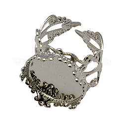 Cuff Brass Ring Cabochon Settings, Filigree Ring Components, Platinum, Tray: 15mm, 18mm