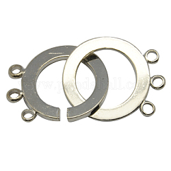 Brass Interlocking Clasps, with Three Loops, Donut, Platinum, 18x2mm, Hole: 1.5mm