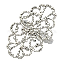 Brass Ring Components, Adjustable Filigree Ring Components, Lead Free, Platinum Color, Size: Ring: about 17mm inner diameter, Tray: about 20mm wide, 32mm long, 1mm thick