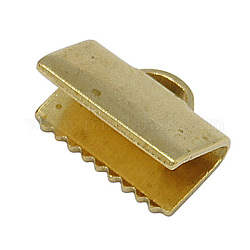 Brass Ribbon Crimp Ends, Golden, Size: about 10mm wide, 8mm long, 5mm thick, hole: 3mm wide, 1mm long