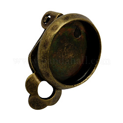 Brass Earring Settings, Round, Antique Bronze, 12mm, Tray: about 10mm inner diameter