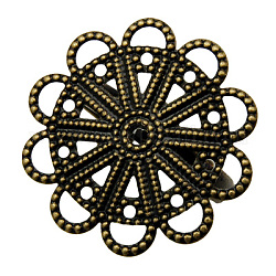 Composants d'anneau en laiton, bases d'anneau en filigrane, pour les anneaux antiques faisant, réglable, couleur de bronze antique, taille: anneau: environ 17 mm de diamètre intérieur, plateau: environ 22 mm de diamètre