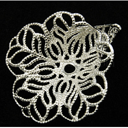 Messing Perle Kappen & Kegel Perlen, Blume, Silber, 28x20x11 mm, Bohrung: 2 mm